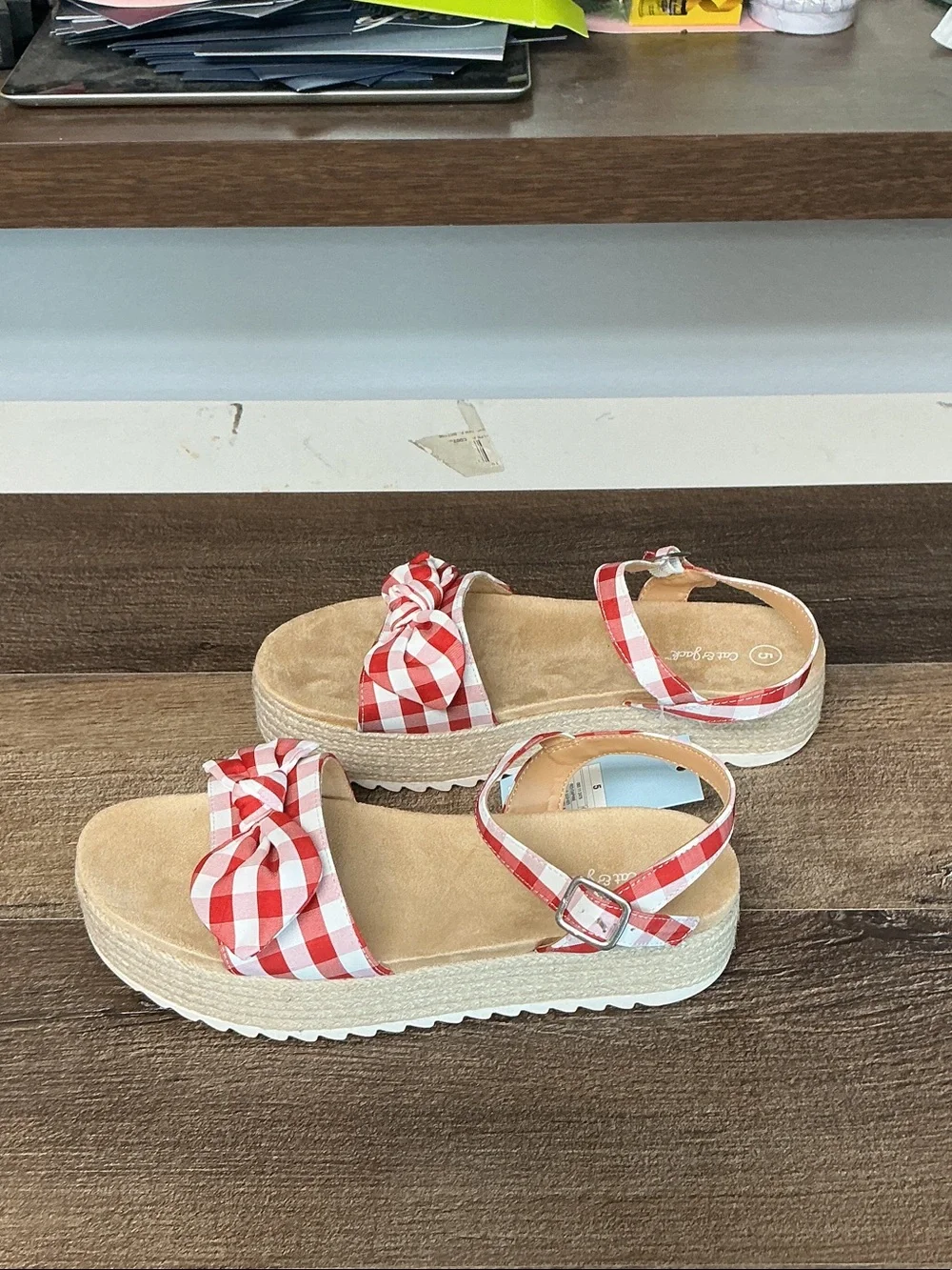 Cat & Jack Red and White Gingham Bow Sandals